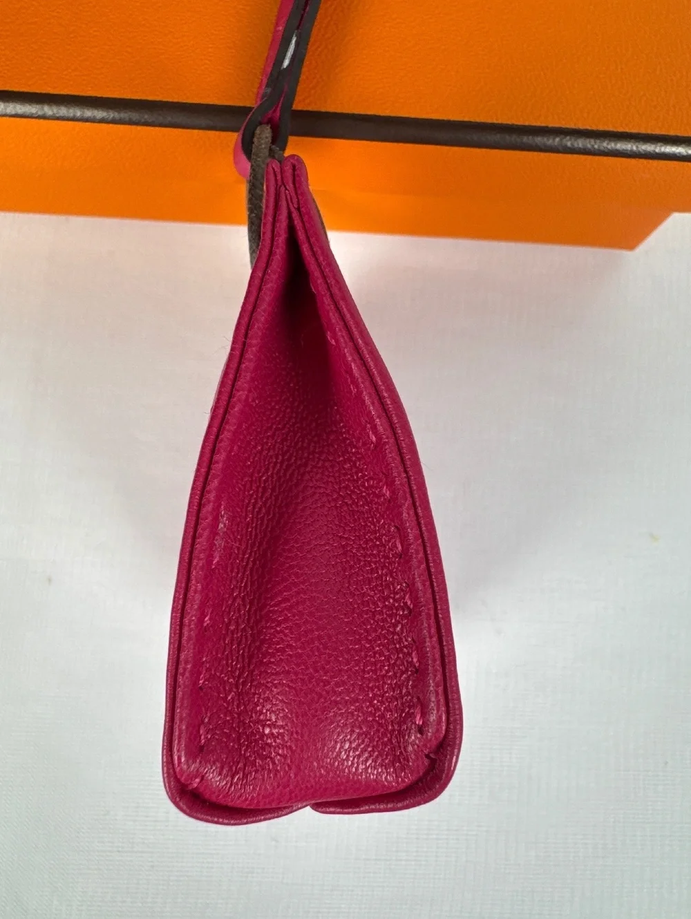 HERMES Milo Lambskin Swift Shopping Bag Charm in Rose Mexico with Original Box